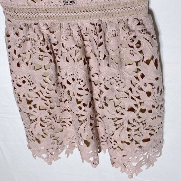 SOLD-New Look Premium Nude Blush Lace Overlay Sleeveless Mini Dress 6 - Picture 9 of 14